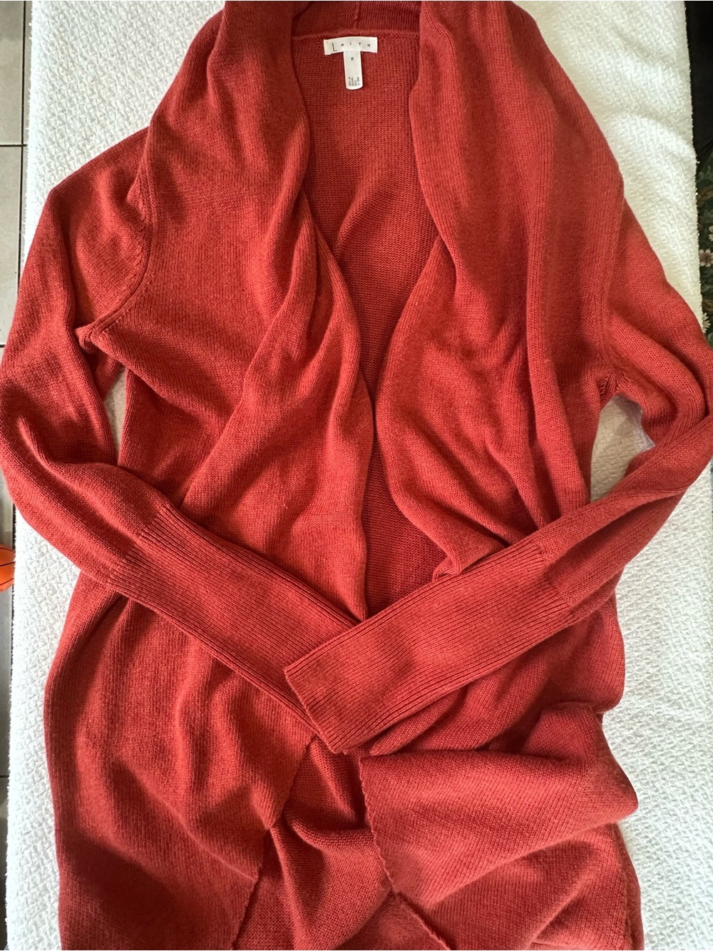 Leith Rust Open-Front Cardigan Size M